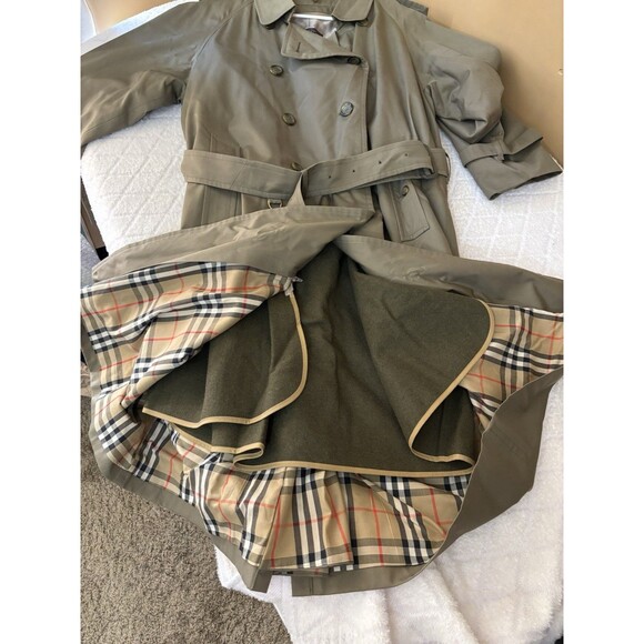 VTG Burberrys Beige Trench Coat 100% Wool Liner Removable Nova Check Mens 42Long - Picture 5 of 16